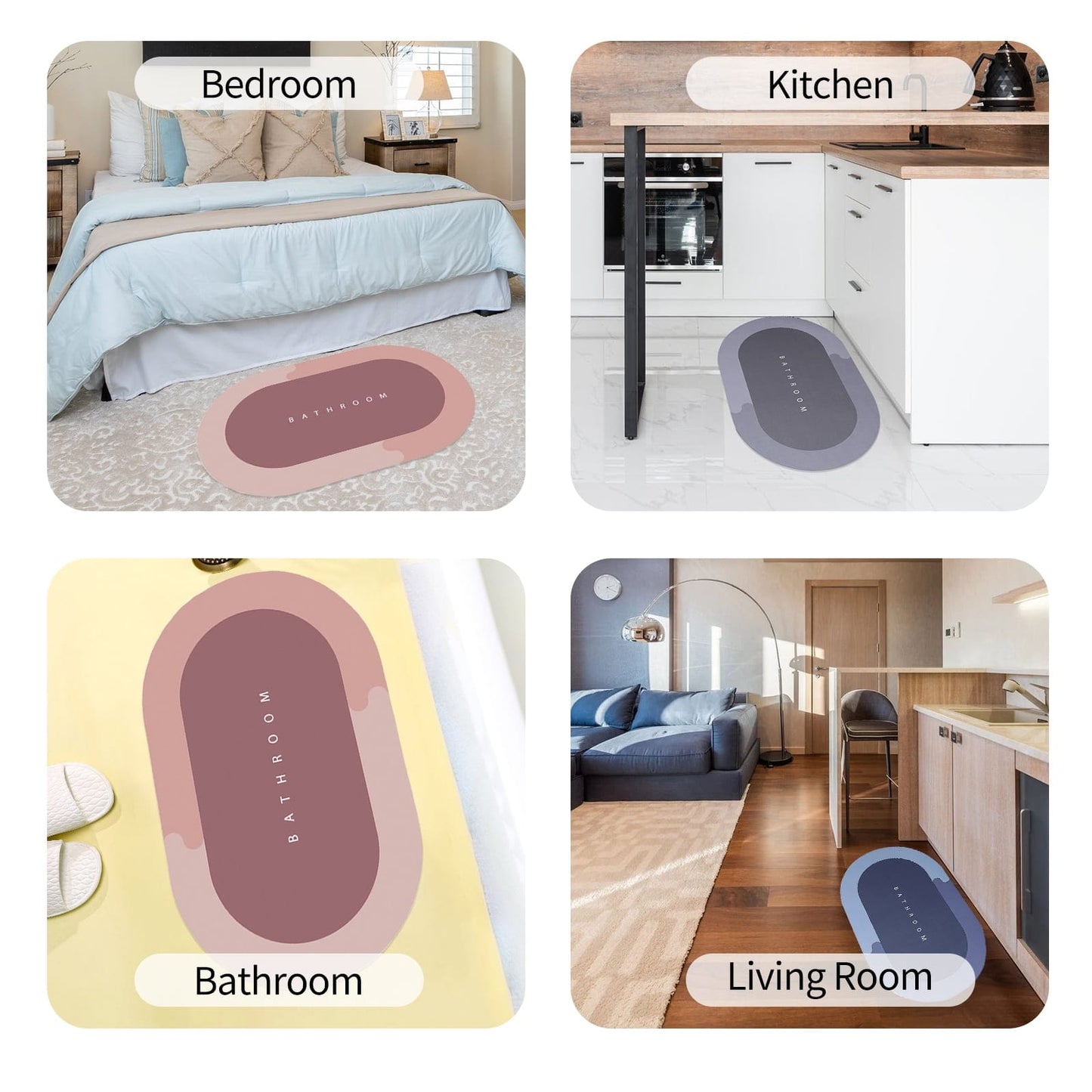 Bath Mat Water Absorbent Non-Slip Oval Shape